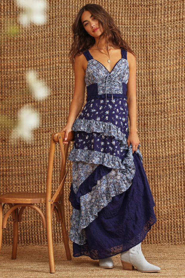 Casual Patchwork Floral Maxi Dress