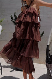 Sexy Halter Solid Color Cake Dress