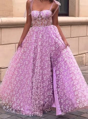 Elegant Straps Tulle Chest-Wrapped Floral Dress