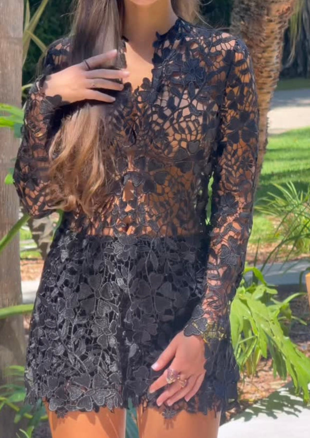 Sexy Long Sleeve Lace round Neck Dress
