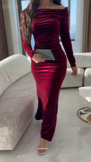 Sexy Long Sleeve off-the-Shoulder Slim Temperament Dress