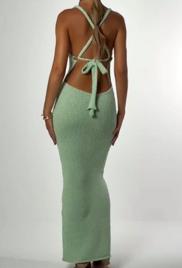 V-neck Vest Woolen Skirt Long Elegant Tight Dress