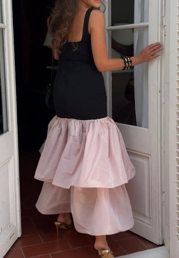 Fashion Tube Top Color Matching Low Waist Pleated Dress