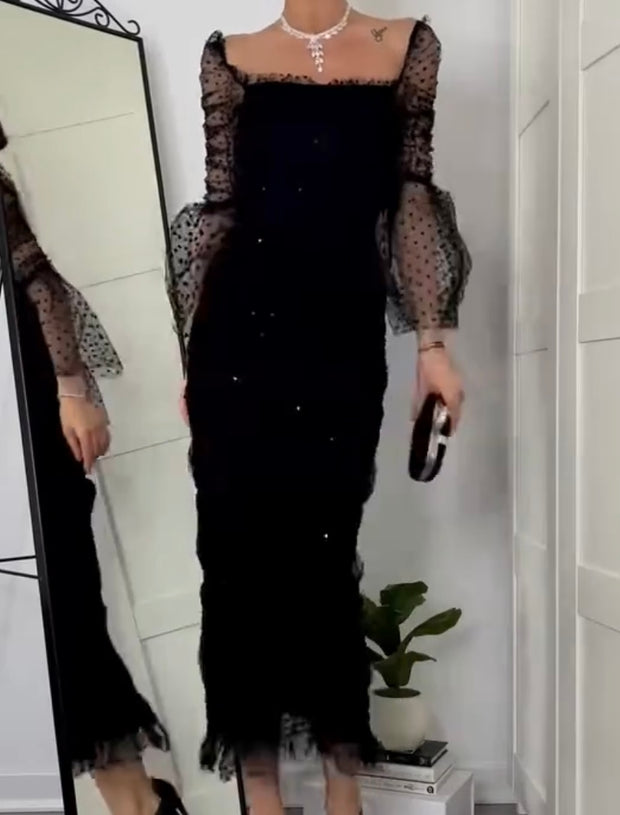 Mesh See-through Dress High-End Pleated Hip Skirt