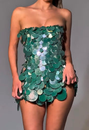 Sexy Tube Top Beaded Sequins Mini Skirt