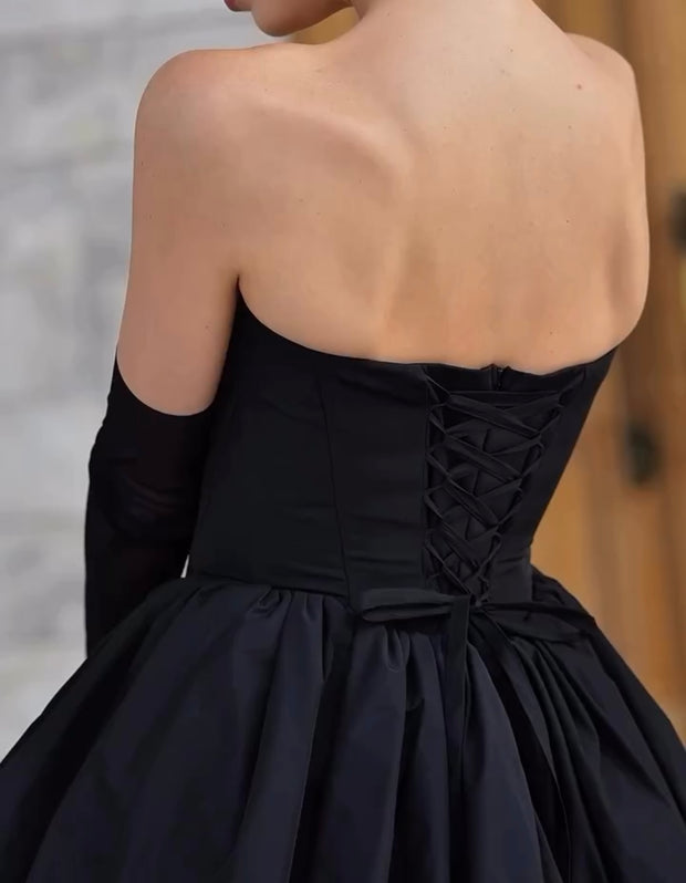 Waist-Controlled Lace-up Fishbone Tube Top Puffy Ultra Short Dress