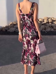 Elegant Spaghetti-Strap Floral Print Dress