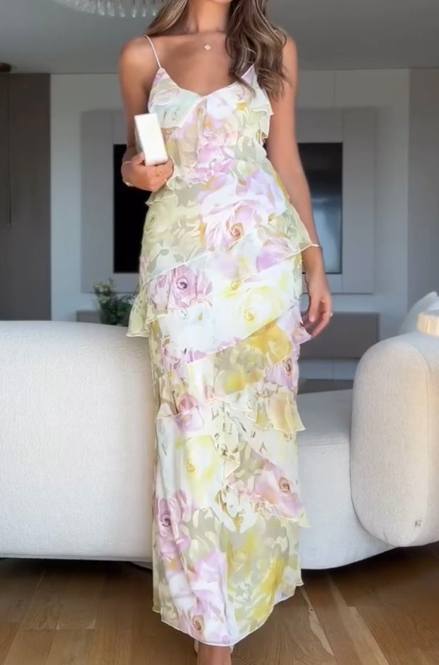 Spaghetti-Strap Ruffle Slimming Elegant Dress
