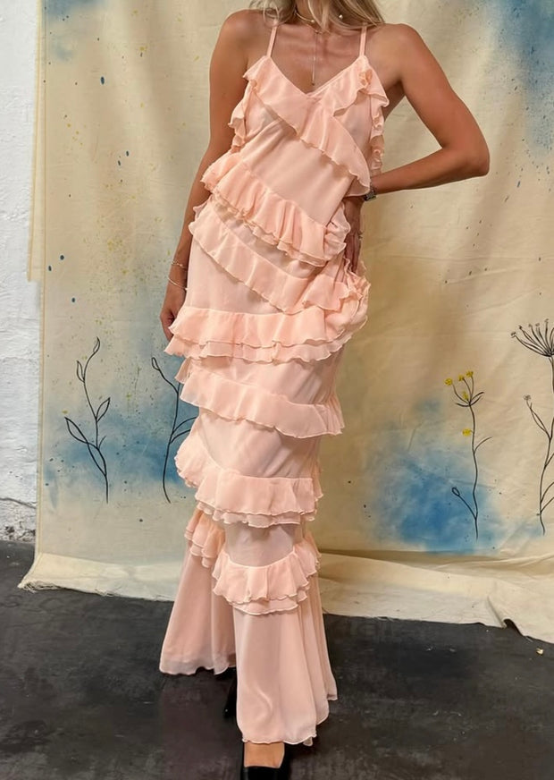 Sexy Solid Color Sleeveless Sling Wrap Neck Backless Dress