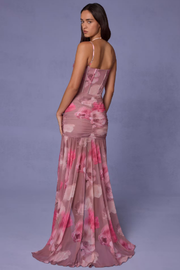Sexy Spaghetti-Strap Floral Print Stitching Irregular Dress