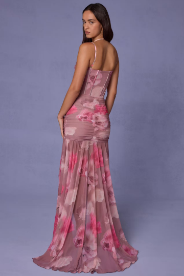 Sexy Spaghetti-Strap Floral Print Stitching Irregular Dress