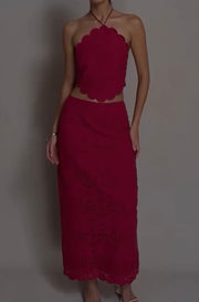 Sexy Backless Embroidery Hollow-out Halter Dress
