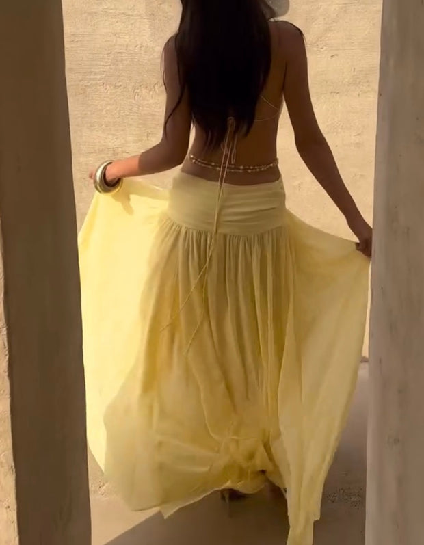 Sexy Neck Wrap Deep V-neck Hollow-out Bare Back Dress