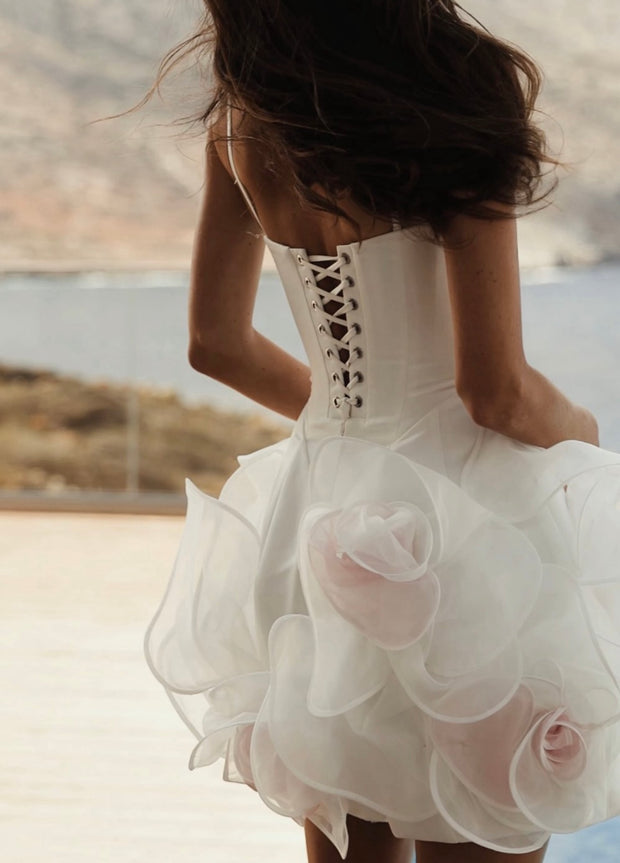 Sexy Straps Tulle Three-Dimensional Flower Puffy Jumpsuit Skirt