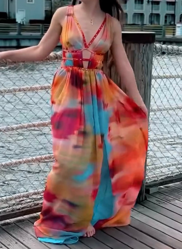 Colored Tank Top V-neck Dress