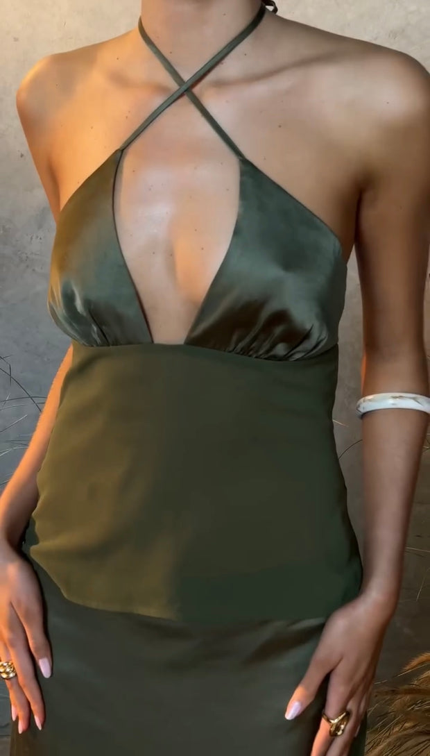 Sexy Halter Chest Wrap Cinched Waist Waistcoat Long Dress Suit