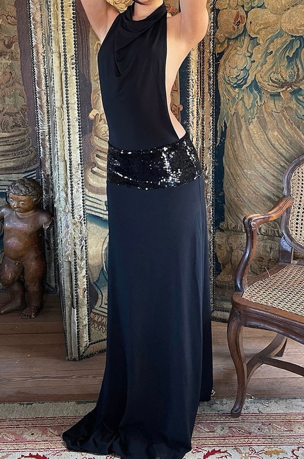 Fashion Sexy Backless Waist Trimming Stitching Sleeveless Dress