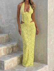 Halter Backless Sexy Cutout Waist Girdle Dress