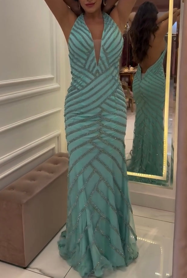 Hot Drilling Cross Strap Mop Dress