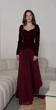 Sexy Long Sleeve Slim-Fitting Patchwork Pleated Temperament Dress