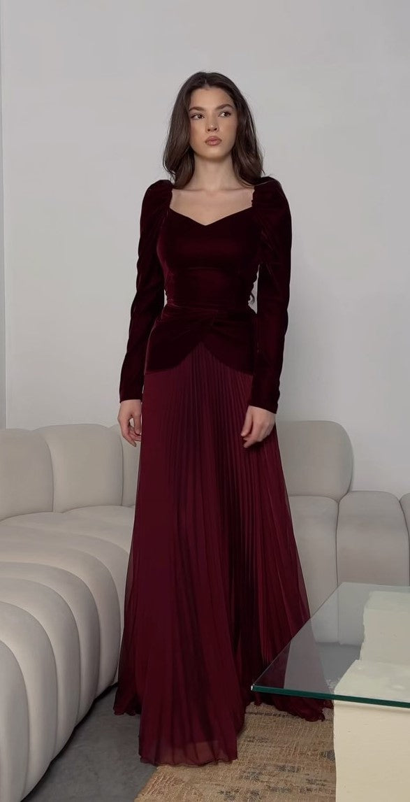 Sexy Long Sleeve Slim-Fitting Patchwork Pleated Temperament Dress