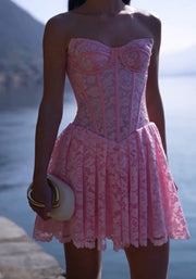Tube Top Lace Backless Lace up Slimming Dress