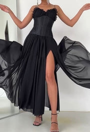 Sexy Sling Waist Fishbone Lace-up Dress