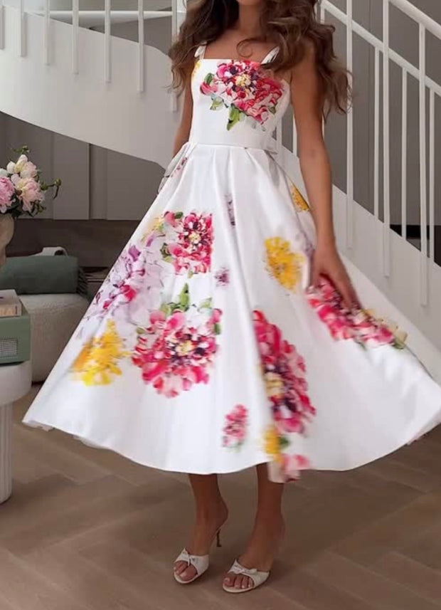 Elegant Printed Slim-Fit Sling Dress