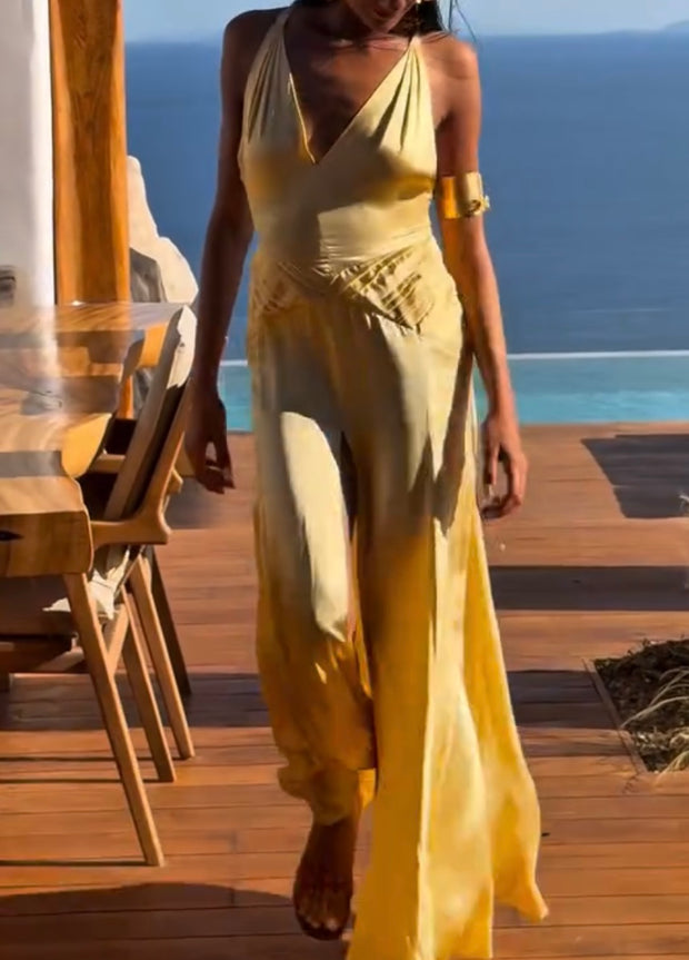 Sexy Backless V-neck Satin Long Dress