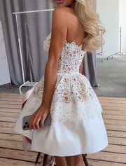 Sexy Tube Top Lace Stitching Puff Short Skirt