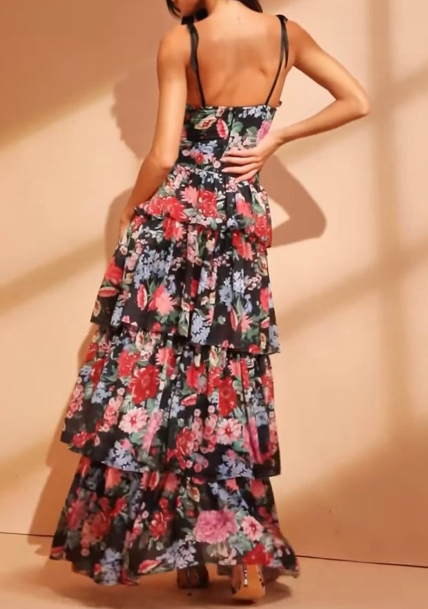 Women's Floral Skirt Sexy Print Bandeau Sling Cake Dress Dress