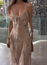 Elegant Beaded Layered Sleeveless Sling Dress