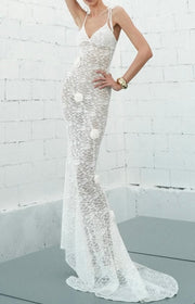 Sexy Sling Lace Three-Dimensional Flower Slightly See-through Dress