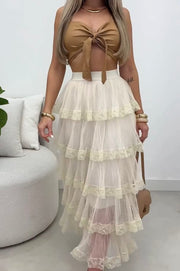 Sexy Bandeau Net Yarn Cake Skirt Two-Piece Set
