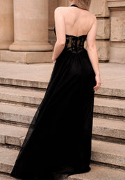 Sexy Halter Lace Stitching Sleeveless Elegant Dress