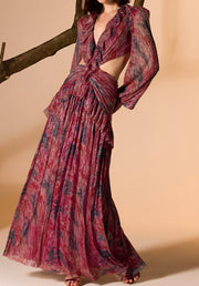 Long Sleeve High Waist Print Banquet Dress