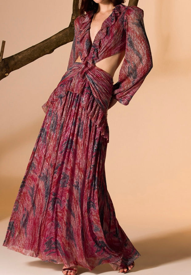Long Sleeve High Waist Print Banquet Dress