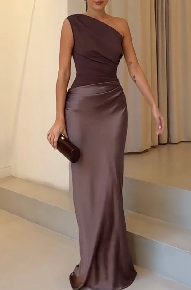 Elegant Slant Shoulder Girdle Stitching Hip Dress