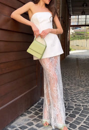 Sexy Tube Top Stitching Lace Dress