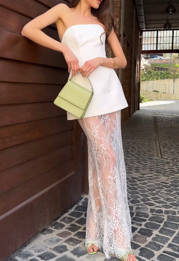 Sexy Tube Top Stitching Lace Dress