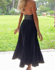 Sexy Bandeau V-neck Sleeveless Stitching Micro-Transparent Hem Dress