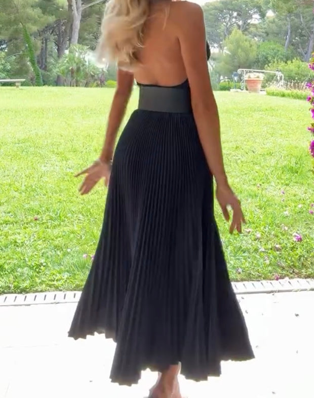 Sexy Bandeau V-neck Sleeveless Stitching Micro-Transparent Hem Dress