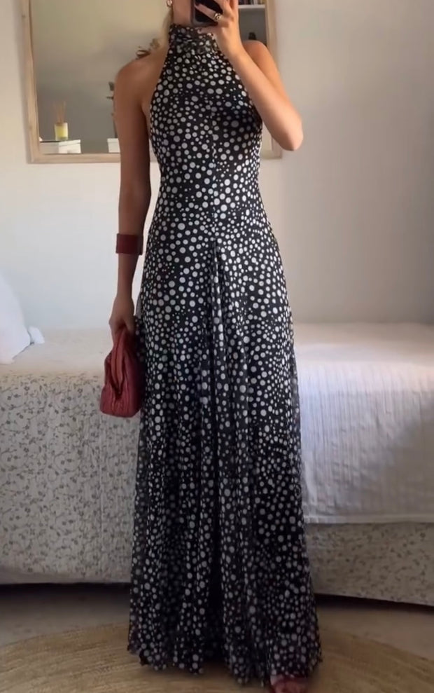 Asymmetric Fold Ruffled Polka Dot Dress