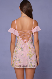 Sexy off-the-Shoulder Printed Sequin Lace-up Hip Bag Dress