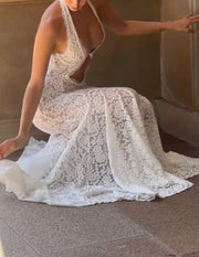 Elegant Lace Halter Dress Backless Dress