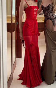 Sexy Sling Fishbone Stitching Mesh Three-Dimensional Flower Dress