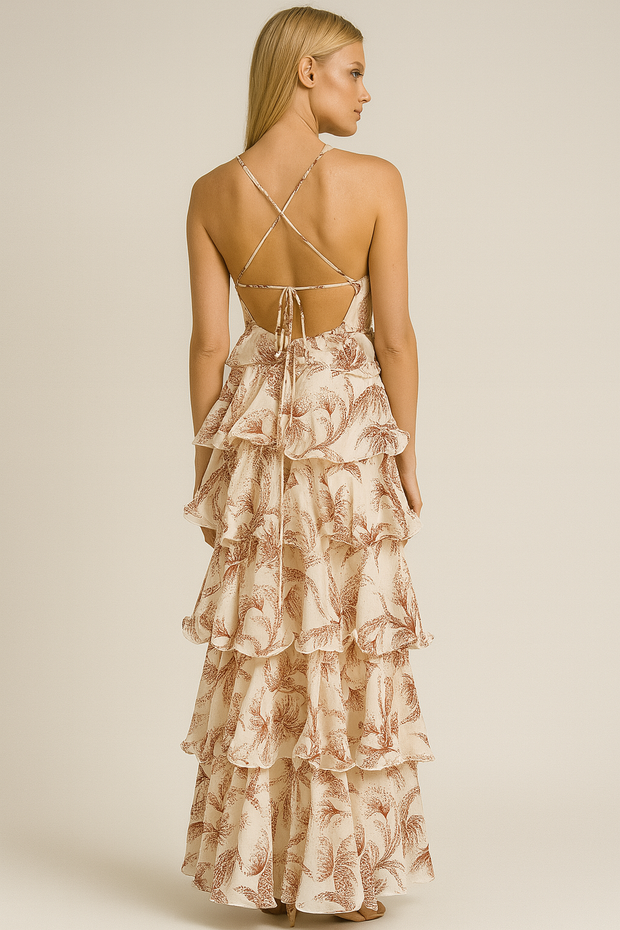 Fashion Multi-Layer Ruffled Butterfly Dress Long Dress