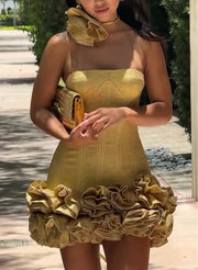 Gold Sequin Sexy Tube Top Dress Tight Floral Dress Tight Skirt