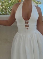 Halter Bow Deep V-neck Backless Sexy Tulle Tutu Dress