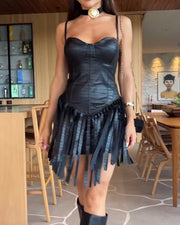 Sexy Spaghetti Straps Chest Wrap Ribbon Dress